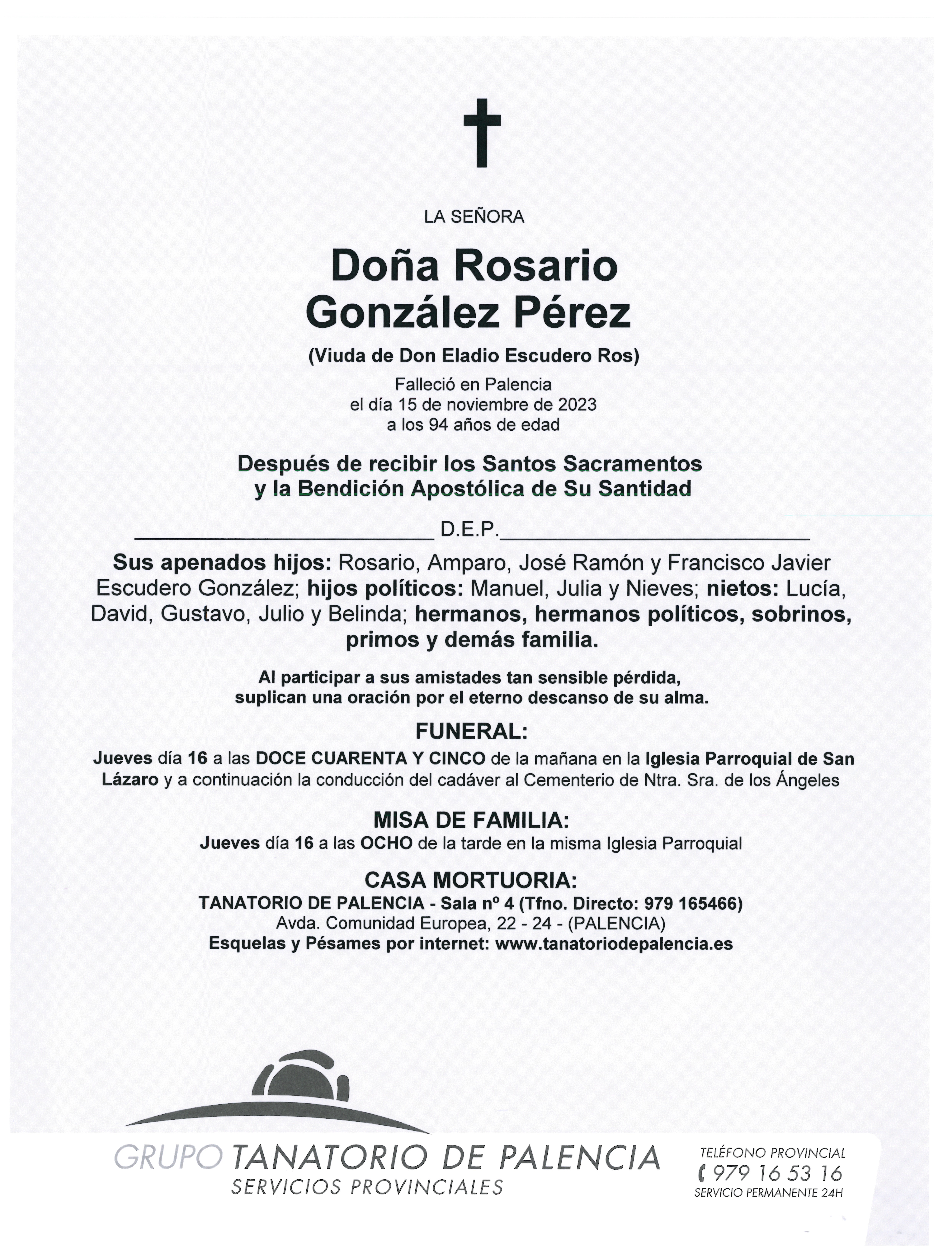 LA SEÑORA DOÑA ROSARIO GONZÁLEZ PÉREZ